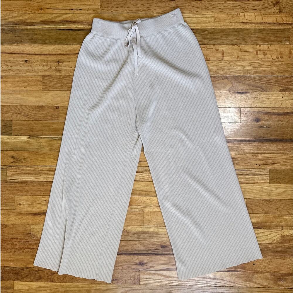 MOD REF Reese Ribbed Wide-Leg Pants in Cream Size Small